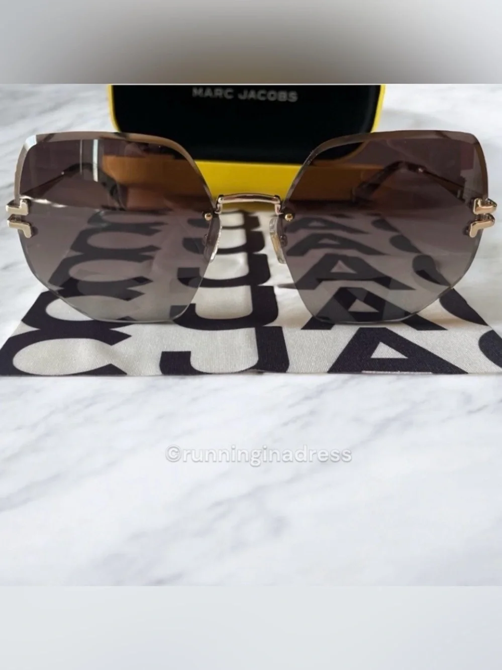 Marc Jacobs Rimless Geometric Sunglasses MJ 1090/S Gold Havana NWOT